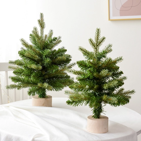 Artificial Christmas Tree With Warm LED Lights And Wood Base Mini Desktop Holiday Decoration Pine Needle Nordic Style