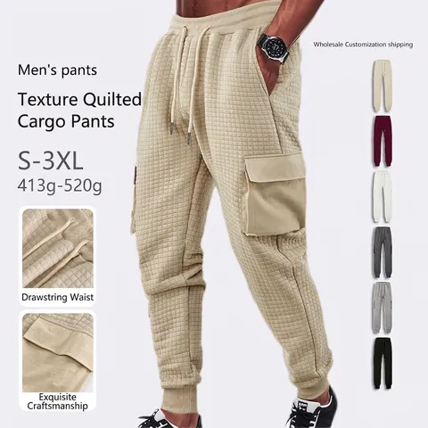 Joggers Cargo Uomo Texture Nido Ape Tasche Multiple Coulisse Vita Elastica Pantaloni Sportivi Casual Streetwear