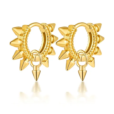 S925 Sterling Silver Spiked Ear Hoops For Men Women Punk Geometric Rivet Earrings Gold Silver Plated Rhinestone Jewelry