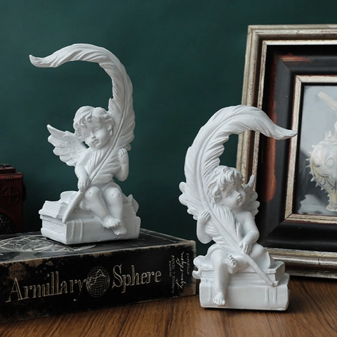 European Vintage Angel Cherub Statues Figurine Synthetic Resin Desktop Home Living Room Office Decoration Nordic Style