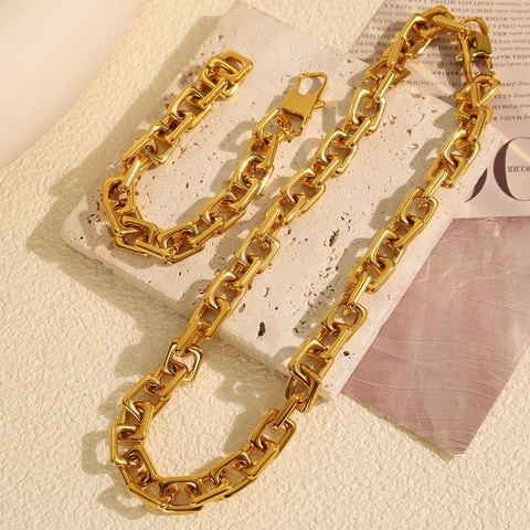 Chunky Paperclip Link Chain Necklace And Bracelet Stainless Steel Gold Plated Minimalist Punk Style Jewelry