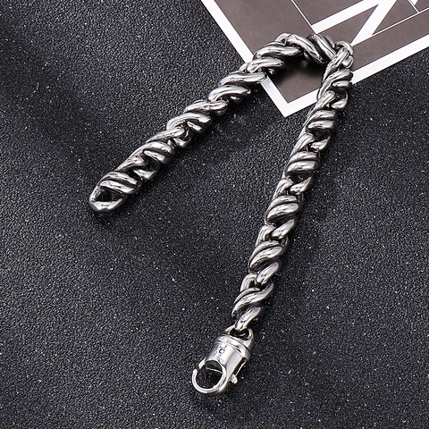 Herren Kette Armband 316L Edelstahl Schweres Gedrehtes Seil Design Industrial Punk Stil Vintage Metall Schmuck