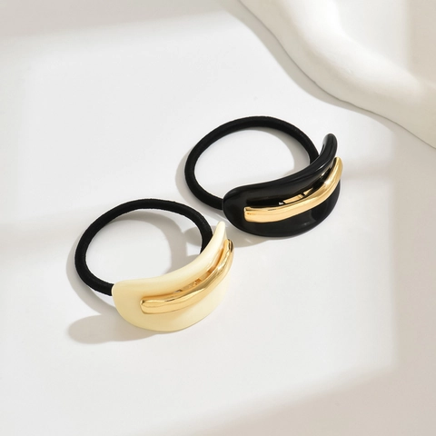 Elastico Capelli Acetato Ornamento Arcuato Con Intarsio Metallo Alta Elasticità Supporto Coda Di Cavallo Accessorio Minimalista