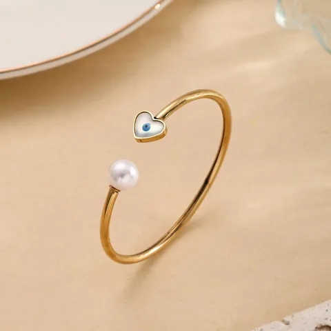 Brazalete Abierto Ojo Turco Corazón Perla Artificial Acero Inoxidable Números Romanos Geométrico Minimalista Retro Pulsera Mujer