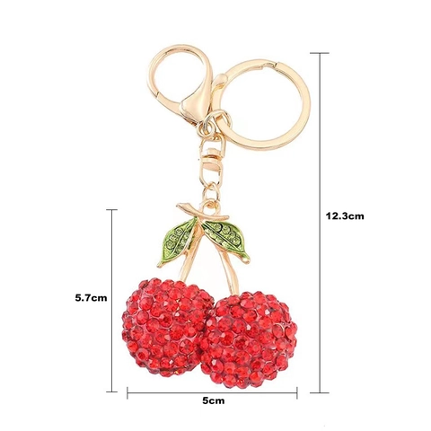 Fruit Keychain Rhinestone Sparkling Zinc Alloy Metal Cherry Apple Shape Pendant Bag Hanging Decor Luxury Fashion Accessory
