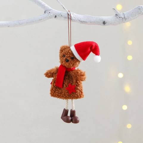Ornamento Sospeso Orsetto Natale Peluche Tessuto Sherpa Cappello Sciarpa Rossa Per Albero Decorazione Casa Festiva Carino