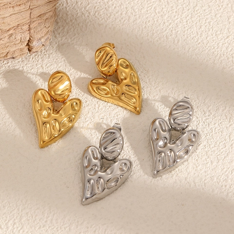 Pendientes De Corazón Con Textura Irregular Acero Inoxidable Joyería Moderna Geométrica De Moda Para Mujer