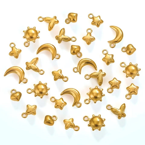 Mini Ciondoli In Acciaio Inossidabile Sole Luna Stella Cuore Farfalla Croce Charms Per Creazione Di Gioielli DIY Oro Argento
