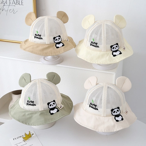 Cappello Da Sole Estivo Per Bambini Cappello Alla Pescatora In Rete Traspirante Con Orecchie Di Panda 3D