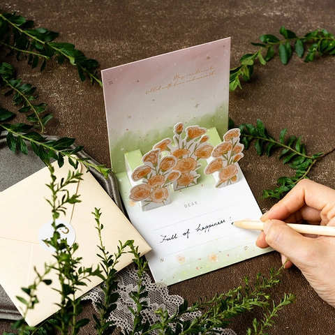 3D Popup Greeting Cards Watercolor Floral Cardboard Handmade Birthday Mother Day Teacher Appreciation With Envelope Sticker