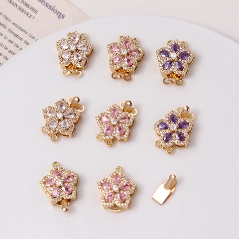 Kirschblüten Blumen Schmuck Verschluss Verbinder Gold Vergoldet Kupfer Mikropave Zirkon Für DIY Armband Halskette Herstellung
