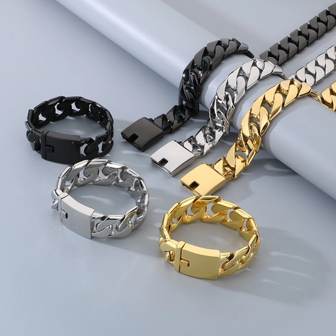 Collar Y Pulsera De Hombre De Acero Inoxidable Cadena Cubana Punk Hip Hop Superficie Lisa Joyería De Moda Pulida