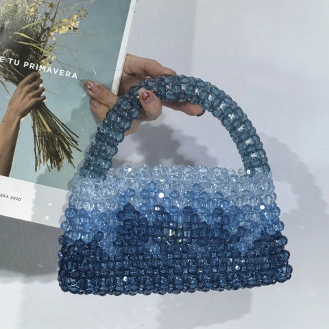 Handmade Beaded Crossbody Bag Acrylic Woven Gradient Color Summer Beach Small Handbag Fashion Pouch