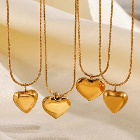 Stainless Steel Heart Pendant Necklace 18K Gold Plated High Polished Snake Chain Minimalist Jewelry Gift For Women