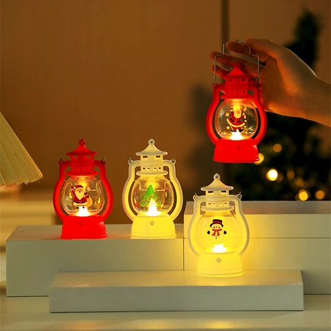 Weihnachten LED Laterne Vintage Nachtlicht Tragbare PVC Öllampe Dekorative Warmes Glühen Weihnachtsmann Schneemann Ornament