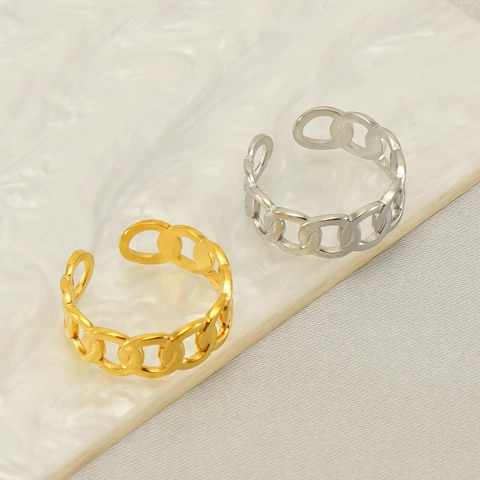 Minimalistische Schakelketting Ring 18K Verguld Roestvrij Staal Geometrisch Open Verstelbaar Trendy Sieraden Voor Dames