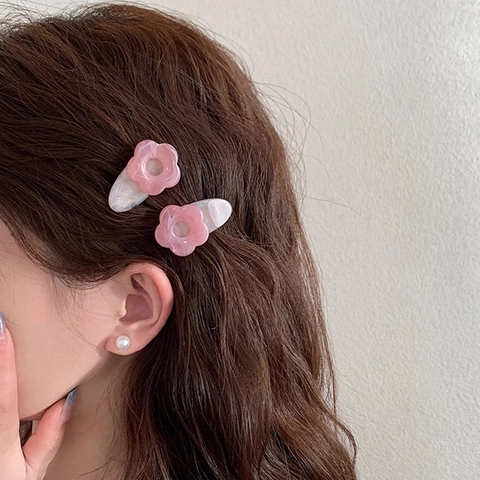 Pinces À Cheveux Fleur Résine Acrylique Texture Marbre Frange Clip Latéral Style Coréen Élégant Doux Coiffe Femmes Filles