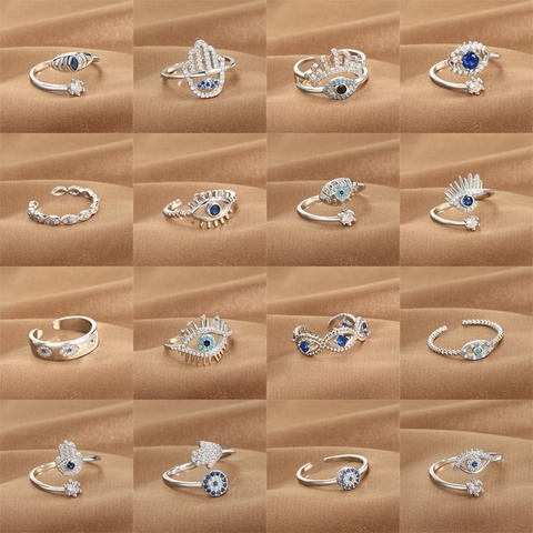 Evil Eye Offene Ringe Verstellbar Kupfer Zirkonia Hamsa Hand Glücksbringer Böhmischer Schmuck Für Damen Herren