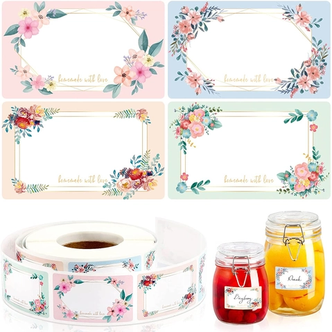 Floral Label Stickers Blank Writing Tags Self Adhesive For Kitchen Food Storage Jar Organization Gift Wrapping Decorative