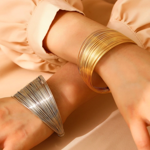 Fashion Multi Layer Wire Wrap Jewelry Set Gold Silver Alloy Iron Necklace Bracelet Earrings Ring For Women Party Jewelry