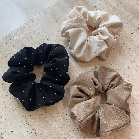 Elastici Per Capelli Eleganti In Tessuto A Costine Con Strass Scrunchies Colore Solido Stile Coreano Per Donne