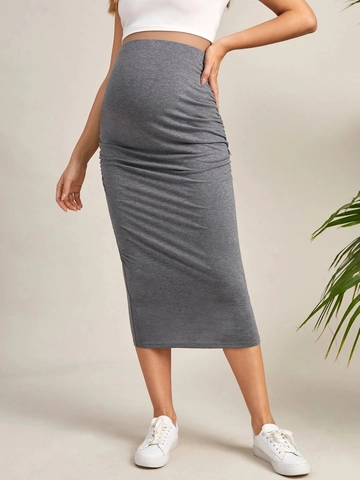 Umstandsrock Midi Hohe Taille Seitlich Gerafft Bodycon Bleistiftrock Dehnbarer Polyesterstrick Damenkleidung
