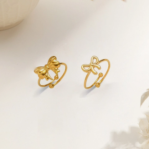 Stainless Steel Rings Open Adjustable Gold Plated Minimalist Heart Leaf Snake Butterfly Geometric Jewelry For Women