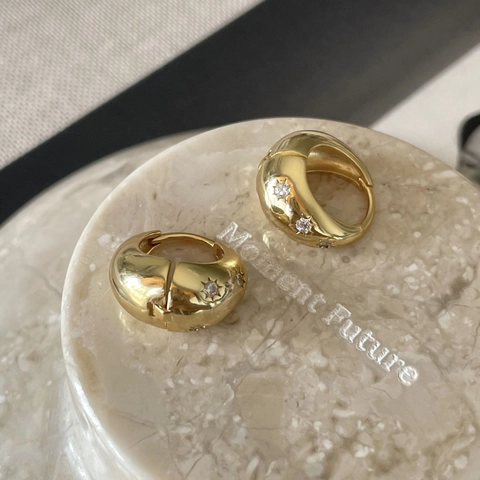 Orecchini A Cerchio Huggie A Forma Di U In Argento Sterling 925 Con Zirconi Placcato Oro 18K Stile Coreano Minimalista