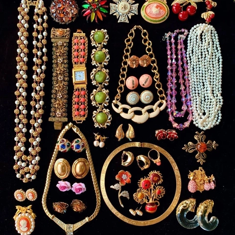 Vintage Necklace And Earrings Jewelry For Women Elegant Retro With Silver Earring Post Faux Artificial Pearl Colorful Rhinestone Enamel