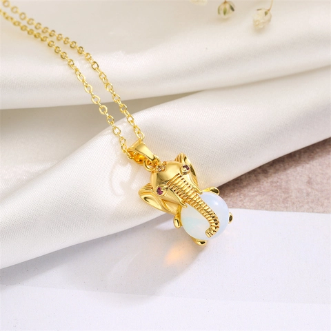 Elephant Pendant Necklace Copper Zircon Enamel Cute Animal Jewelry Fashion INS Style For Women