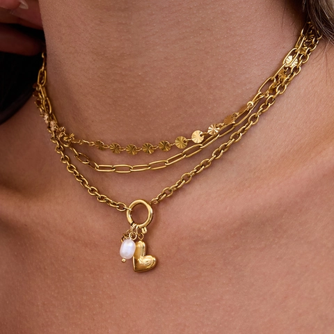 Collana In Acciaio Inossidabile Da Donna Impermeabile Pendente Multistrato Con Perla Artificial Ceramica Cuore Stella Croce Moneta