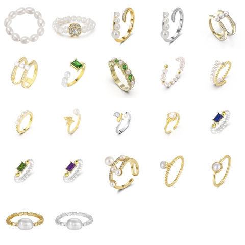 Anelli in Argento Sterling S925 Con Perle d'Acqua Dolce per Donna Anello Aperto Regolabile Geometrico Francese Gioielli Minimalisti in Zirconia