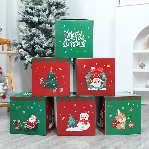 Scatole Regalo Di Natale Carta Quadrato Cartone Babbo Natale Pupazzo Di Neve Renna Motivo Decorazione Festa Vetrina