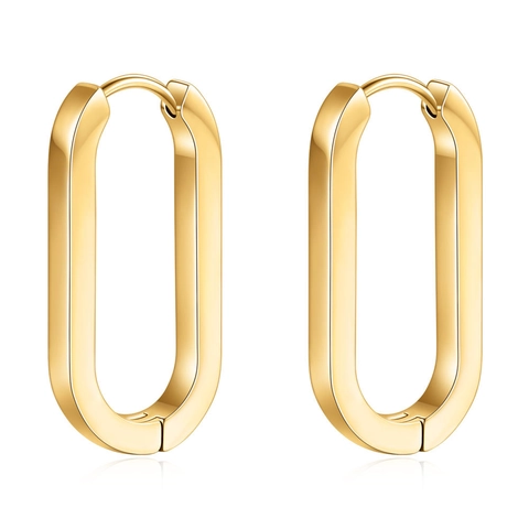Pendientes De Aro Geométricos Minimalistas En Forma De U Rectangulares Corazón Acero Inoxidable Chapado En Oro De 18K