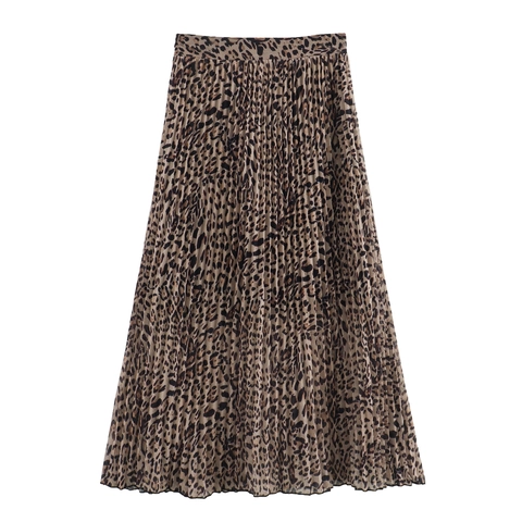 Leopardenmuster Plissee Midirock Chiffon Hohe Taille A-Linie Streetwear Mode Sexy Chic Damenbekleidung Für Den Alltag