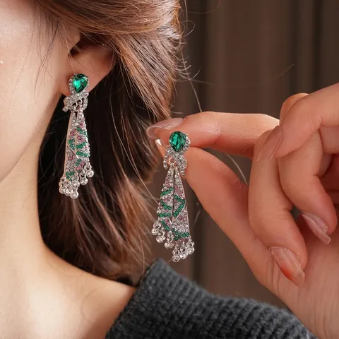 Orecchini Pendenti Con Nappine In Lega E Strass Vintage Con Perno In Argento Gioielli Di Lusso Per Donna