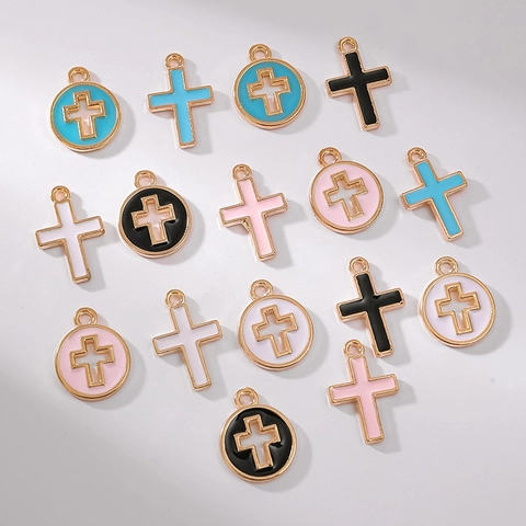 Ciondoli Croce Lega Smalto Goccia D'olio Dorato Religioso DIY Creazione Gioielli Collana Orecchini