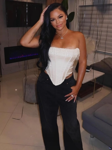 Abito Da Sera In Raso Senza Spalline Perline Frange Bodycon Corsetto Abito Maxi Per Donne Eleganti Completi Da Banchetto