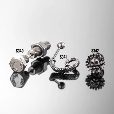 Edelstahl Ohrstecker Schraube Oktopus Tentakel Totenkopf Sonnenblume Punk Gothic Industrie Piercing Schmuck Unisex