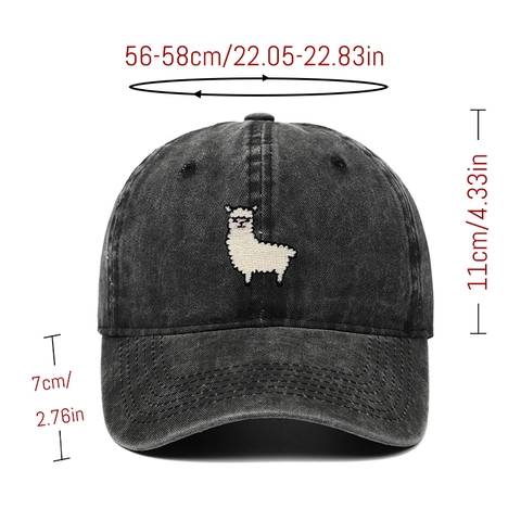 Alpaca Embroidery Baseball Cap Washed Cotton Retro Vintage Style Adjustable Sun Hat For Men Women Outdoor Casual Headwear