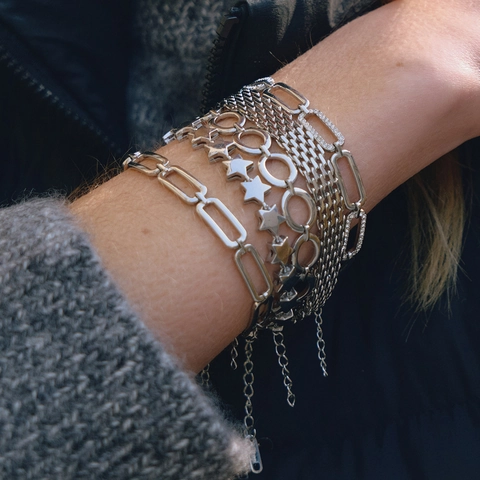 Minimalist Stainless Steel Bracelet For Women Silver Waterproof Hypoallergenic Star Mesh Paperclip Chain Geometric Jewelry