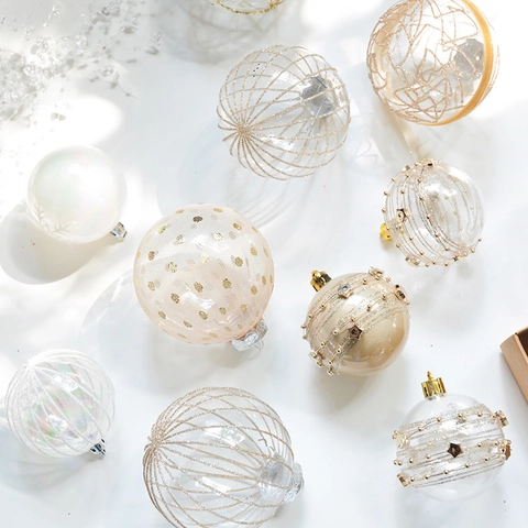 Ornamenti Per Palline Di Natale Plastica Glitter Rete Champagne Oro Decorazioni Da Appendere Albero Festoso Decorazione Elegante Vacanza