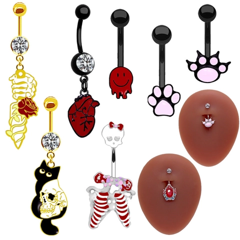 Piercing Ombelico Gotico Mano Teschio Cuore Zampa Gatto Pendente Gioielli Piercing Lega Zinco Zircone Smalto Donne