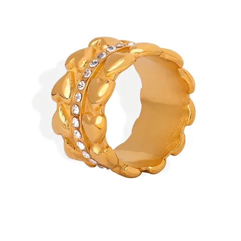 Anello Cuore in Acciaio Inossidabile di Lusso da Donna Placcato Oro Argento Anello a Fascia Larga Con Strass Intarsiati Gioielli Moda per Regalo Festa Quotidiana
