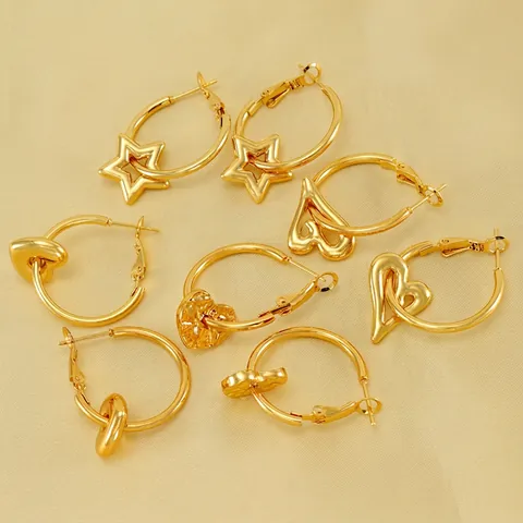 Star Heart Geometric Hoop Earrings 18K Gold Plated Stainless Steel Chic Small Crowd Fashion Jewelry Women