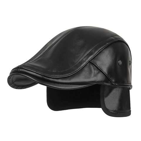 Gorra Ivy De Cuero PU Para Hombre Invierno Cálido Forro Polar Sombrero Plano Con Orejeras Exterior Resistente Al Viento Estilo Vintage