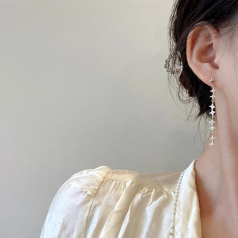 Orecchini a Frangia con Stella Lunga in Rame di Lusso Con Perno in Argento 925 Oro Zirconia Pendenti per Donna Gioielli
