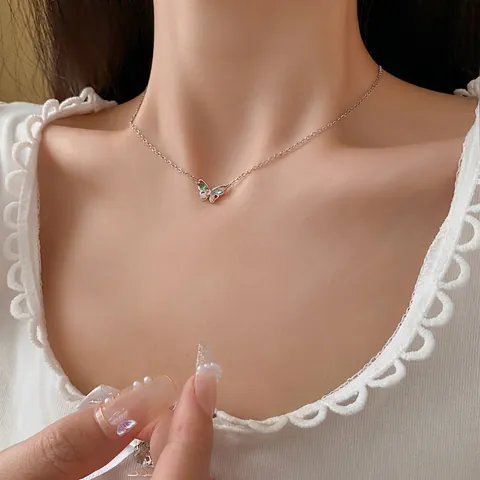 Collana Con Ciondolo A Farfalla In Zircone Colorato Rame Traforato Catena Per Clavicola Gioielli Minimalisti Regalo Per Donne