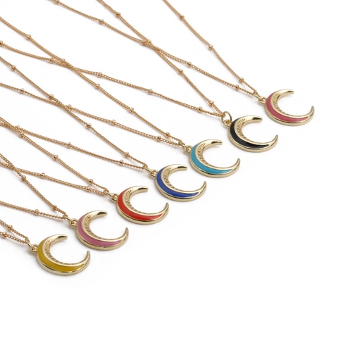 Collar Con Colgante De Media Luna De Cobre Con Esmalte Y Circón Chapado En Oro Joyería Fina Para Mujer