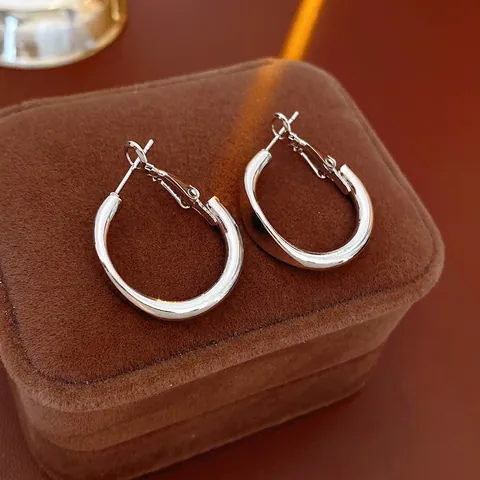 Minimalist Geometric Hoop Earrings Copper With Silver Earring Post Elegant Polished Fashion Jewelry For Women